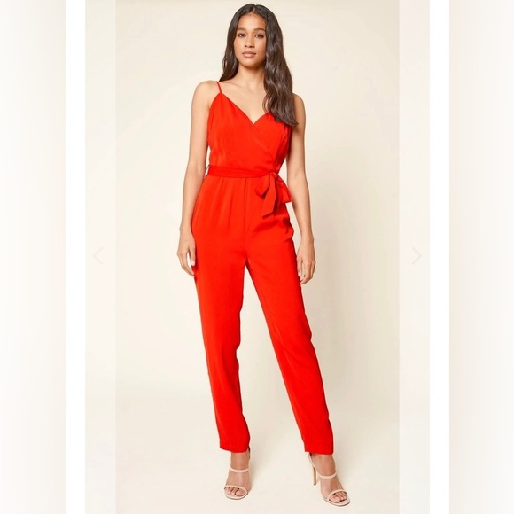 Sugarlips Pants - Sugarlips Jumpsuit w Waist Tie Open Back Lace Detail on the Back V-Neck Size S